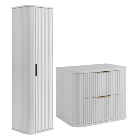 Ensemble de meubles de salle de bains - 60,4 cm - 2 pièces - Blanc - Façades en MDF de haute qualité - Meubles de salle de bains blancs - Armoire haute - Meubles sous-vasque