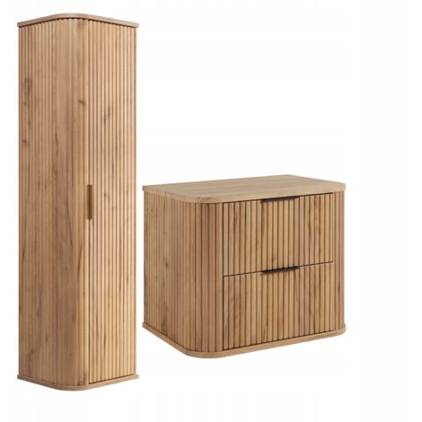Ensemble de meubles de salle de bains - 60,4 cm - 2 pièces - Marron - Façades MDF de haute qualité - Meubles de salle de bains - Armoire haute - Meubles sous-vasque