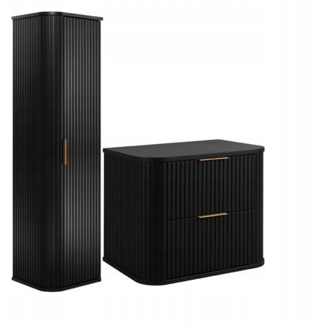 Ensemble de meubles de salle de bains - 60,4 cm - 2 pièces - Noir - Façades en MDF de haute qualité - Meubles de salle de bains - Armoire haute - Meubles sous lavabo