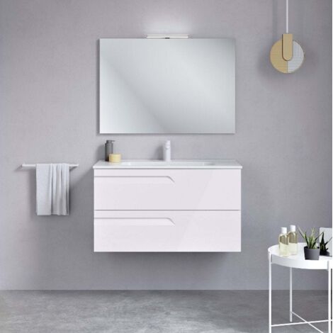Ensemble de meubles de salle de bains avec 2 tiroirs compacts VITALE - ROYO Couleur : Blanc brillant - Options : Ensemble complet - Dimensions : 80 cm - Profondeur : 39 cm