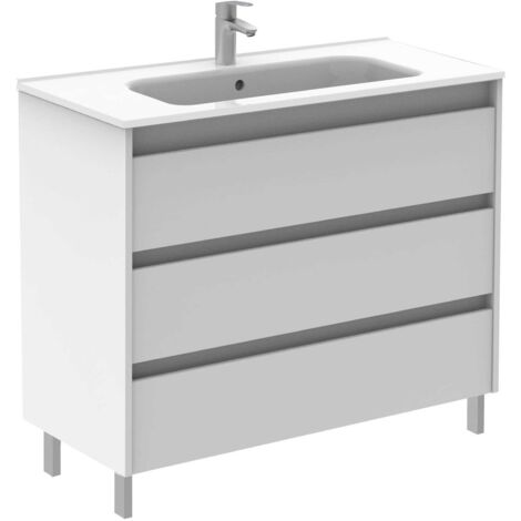 Ensemble de meubles de salle de bains avec 3 tiroirs compacts SANSA - ROYO Couleur : Blanc brillant - Options : Meuble + Vasque - Dimensions : 100 cm