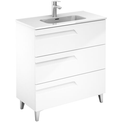 Ensemble de meubles de salle de bains avec 3 tiroirs compacts VITALE - ROYO Couleur : Blanc brillant - Options : Ensemble complet - Taille : 80 cm