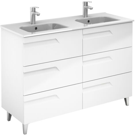 Ensemble de meubles de salle de bains avec 6 tiroirs compacts VITALE - ROYO Couleur : Blanc brillant - Options : Meuble + vasque
