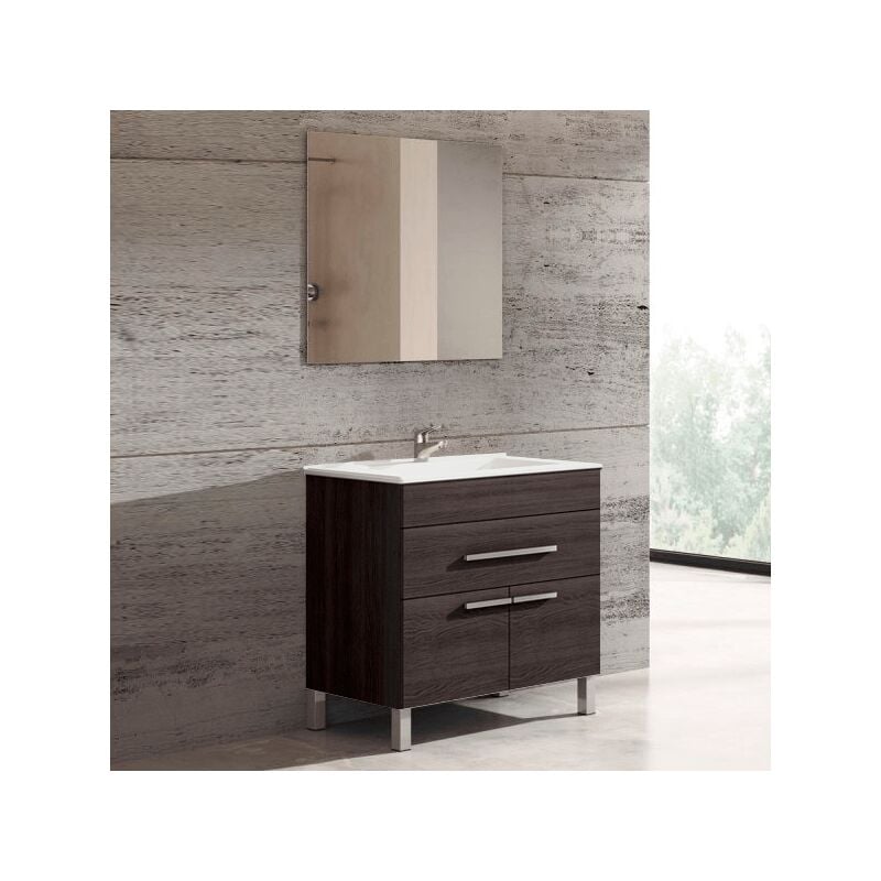 Ensemble de meubles de salle de bains Bahia avec lavabo et miroir. Livré assemblé 75CM Chêne Sinatra