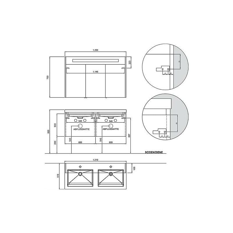 Banyo - Ensemble de meubles de salle de bains epic Série mbh blanc brillant 2 tiroirs