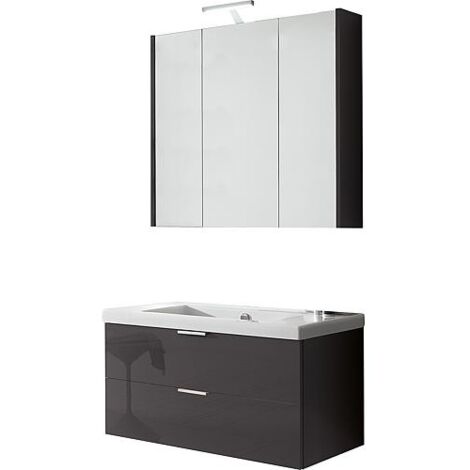 Ensemble de meubles de salle de bains EPIL série MBF anthracite brillant 2 tiroirs largeur 860mm