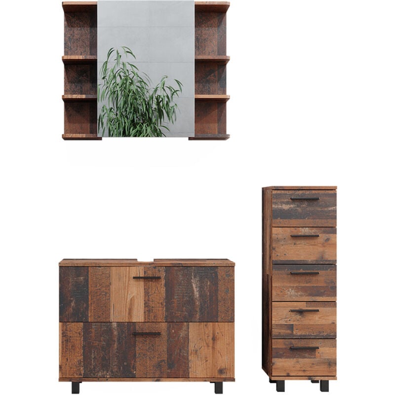 Vicco - Ensemble de meubles de salle de bain Ilias, Chêne rustique, 3 parties