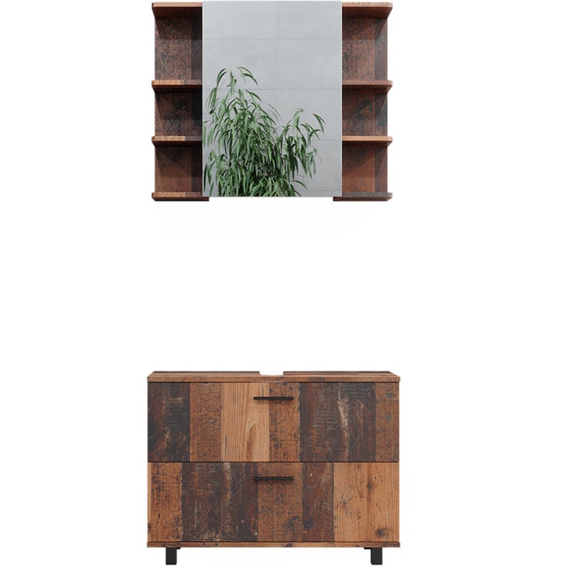 Vicco - Ensemble de meubles de salle de bain Ilias, Chêne rustique, 2 pièces, armoire basse 80 cm