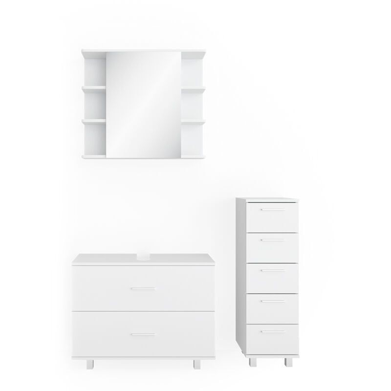 Vicco - Ensemble de meubles de salle de bain Ilias, Blanc, 3 pièces, avec armoire centrale