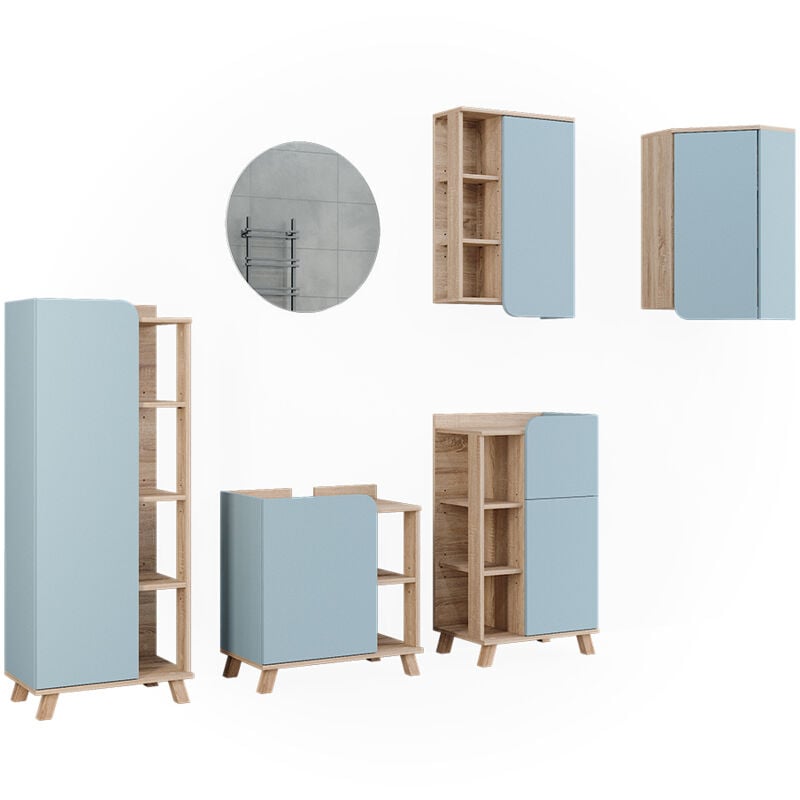 Vicco - Meubles bain Karen, Bleu-gris, 5 pièces