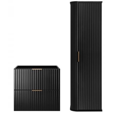 Ensemble de meubles de salle de bains - noir mat  60/57/46 cm &amp 35/139/31 cm  Meubles sous-vasque, meubles de salle de bains, armoire haute, armoire de salle de bains