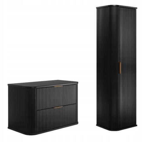 Ensemble de meubles de salle de bains - noir mat  80/52/41 cm &amp 35/139/31 cm  Meubles sous-vasque, meubles de salle de bains, armoires hautes, armoires de salle de bains