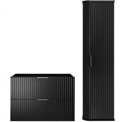 Ensemble de meubles de salle de bains - noir mat  80/57/46 cm &amp 35/139/31 cm  Meubles sous-vasque, meubles de salle de bains, armoire haute, armoire de salle de bains