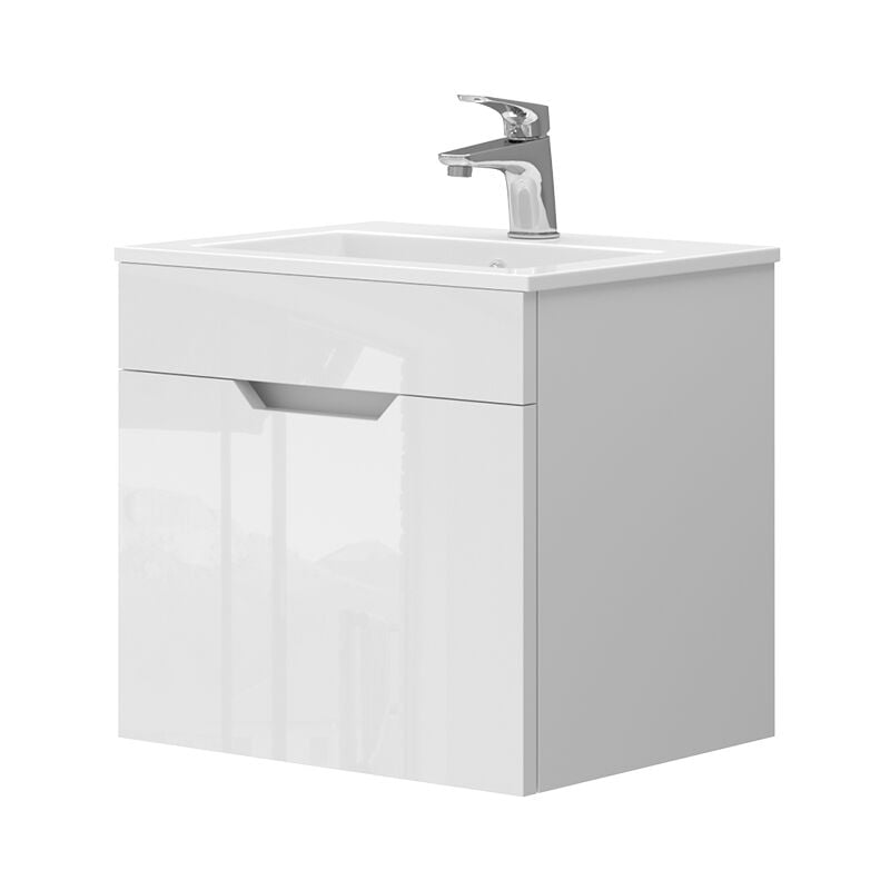 Vicco - Ensemble de meubles de salle de bain Stefanie, Blanc Haute brillance, 2 parties, avec lavabo