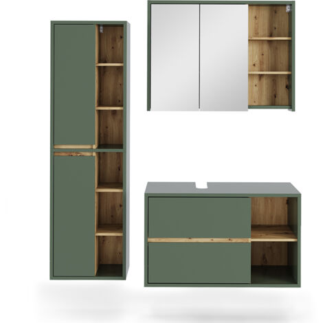 Vicco Armoire Midischrank Vert/Artisan 50x86cm Avec Des étagères Ouvertes