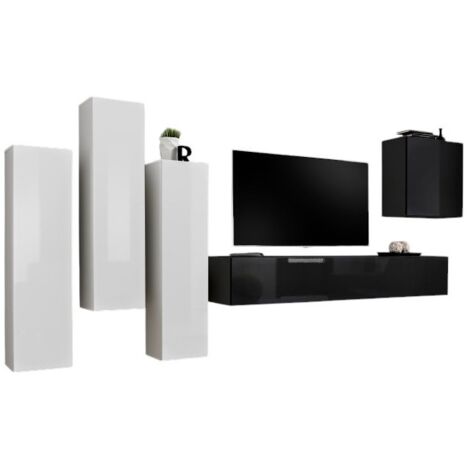 Ensemble de meubles de salon design collection SWITCH III. Coloris blanc et noir brillant.
