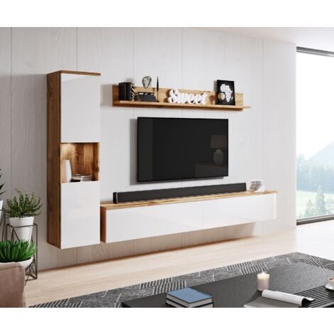 BRATEX sans éclairage LED, jeu de meubles de salon, meubles de salon modernes (wotan/blanc brillant)