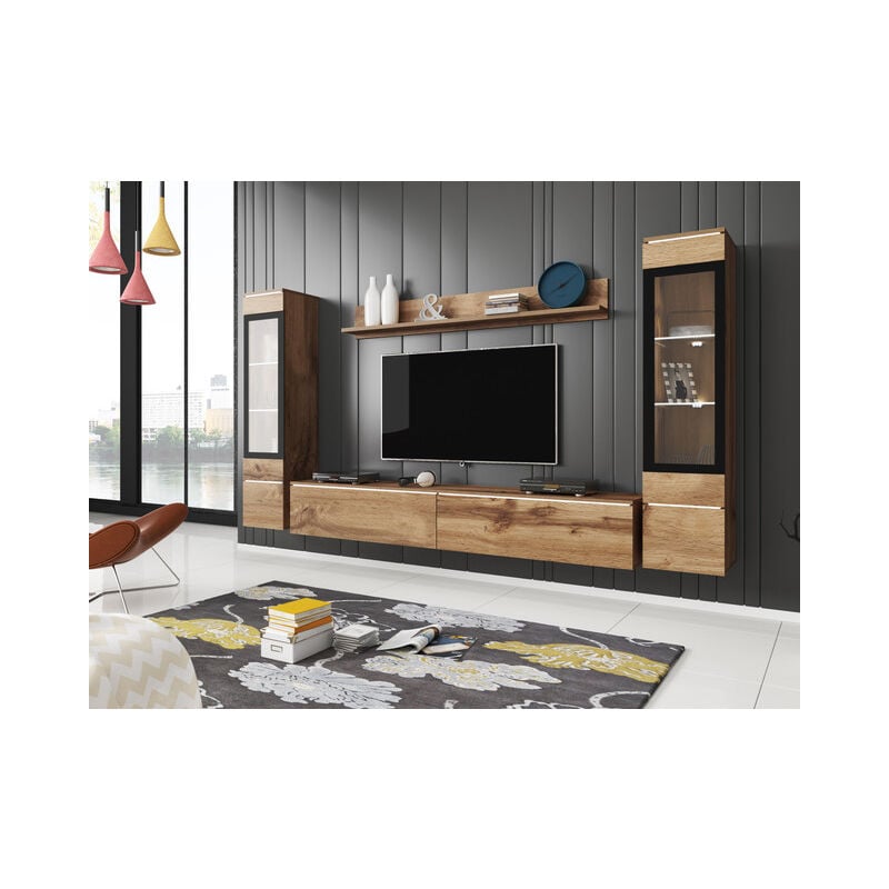 Ensemble de meubles de salon vera ii, ensemble de meubles de salon, éclairage led inclus, couleur wotan