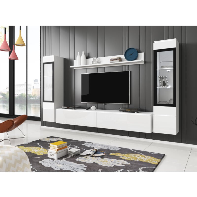 Ensemble de meubles de salon vera ii, ensemble de meubles de salon, sans éclairage led, couleur blanc/blanc brillant