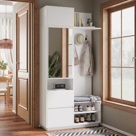 Armoire à Chaussures Avec 3 Tiroirs Basculants, Banc Rabattable Et Espace De Rangement - Organisateur élégant Pour Entrée, Blanc | Leroy Merlin