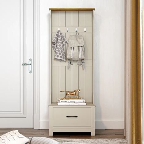 Ensemble de meubles d'entrée GALANO Limestone, Meuble de couloir en pierre calcaire – Banc d'entrée avec porte-manteau – Armoire de rangement avec banc et porte-manteau – Couleur gris clair