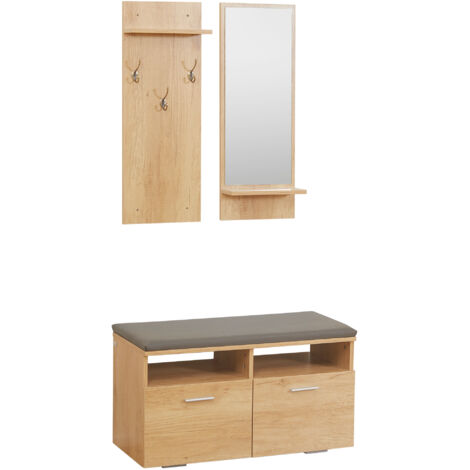 Ensemble de meubles d'entrée, placard d'entrée, 1 miroir avec étagère, 1 porte,manteau avec étagère, 1 banc à chaussures