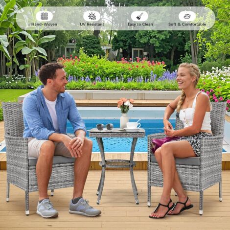 Salon De Jardin En Rotin PE 3 Pièces 2 Places Avec Coussins Lavables 1 Table En Verre Trempe Noir Maison Chic 85349270