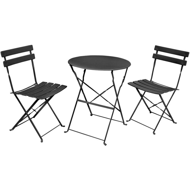 Ensemble de meubles ORION pour balcon : Table ronde & 2 chaises en noir élégant