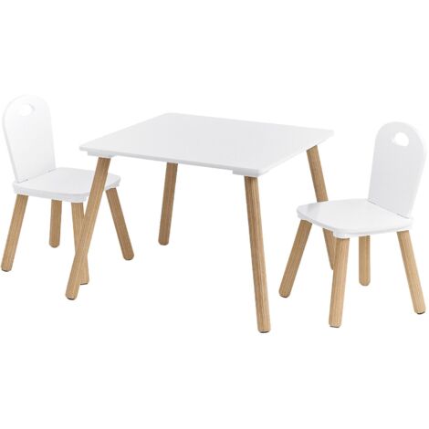 Table enfant blanche 55x55cm – Hauteur 43,5cm – Ensemble avec 2 chaises – MDF de haute qualité – Pour chambres d'enfants et aires de jeux – Zeller