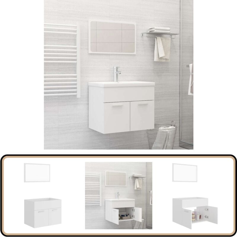 Ensemble de meubles salle de bain 2 pcs Blanc Bois d'ingénierie - Meuble De Salle De Bain - Ensemble Salle De Bain - Armoire Salle De Bain - Miroir