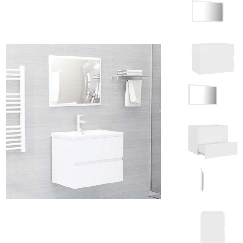 Ensemble de meubles salle de bain 2 pcs blanc bois d'ingénierie - Meuble Salle De Bain - Ensemble Salle De Bain - Armoire Salle De Bain - Miroir