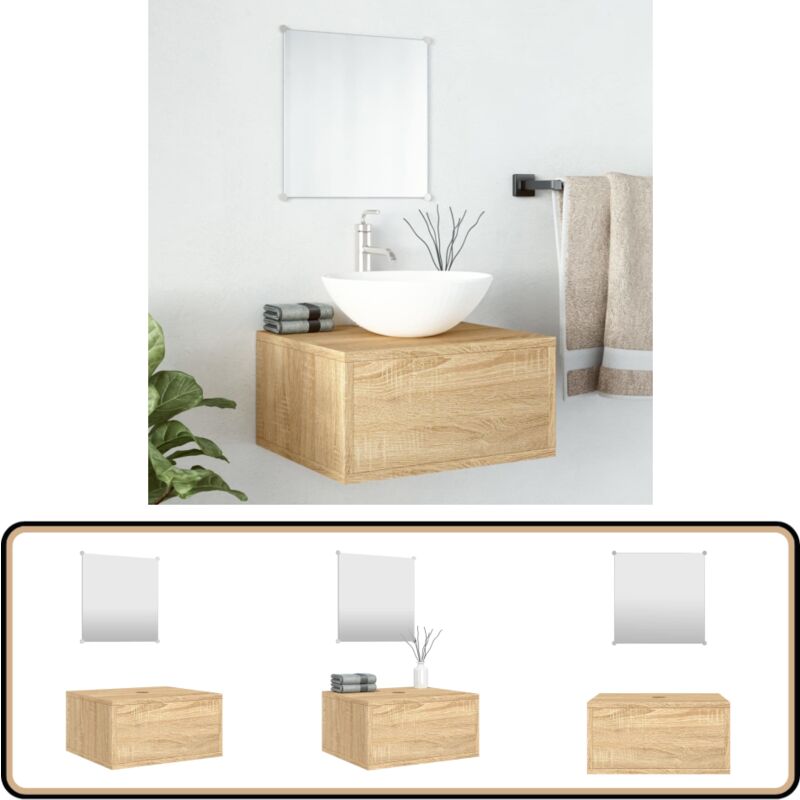 Ensemble de meubles salle de bain 2 pcs chêne bois d'ingénierie - Meuble Salle De Bain - Ensemble Salle De Bain - Rangement Salle De Bain - Armoire