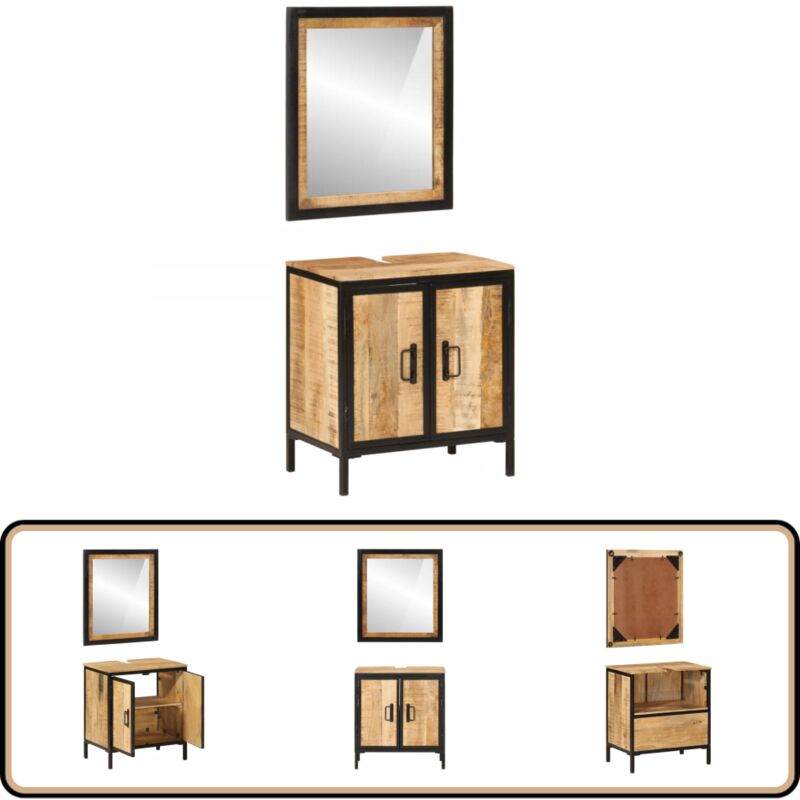 Vidaxl - Ensemble de meubles salle de bain 2 pcs fer et bois de manguier - Meuble Salle De Bain - Armoire Salle De Bain - Set Salle De Bain