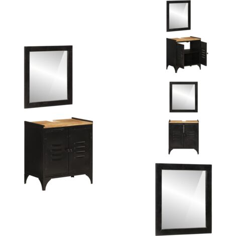 Ensemble de meubles salle de bain 2 pcs fer et bois de manguier - Meuble Salle De Bain - Armoire Salle De Bain - Set Salle De Bain - Rangement Salle De Bain - Design Moderne
