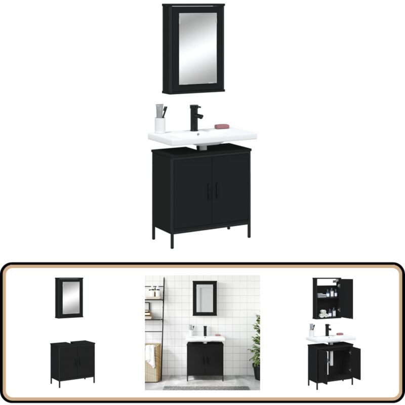 Ensemble de meubles salle de bain 2 pcs noir bois d'ingénierie - Meuble Salle De Bain - Ensemble Meuble Salle De Bain - Armoire Salle De Bain