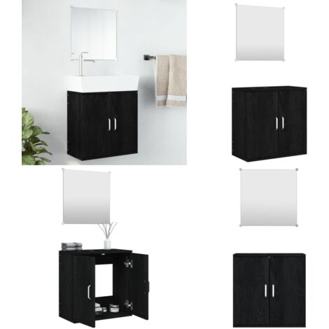 Ensemble de meubles salle de bain 2 pcs noir bois d'ingénierie - Meuble Salle De Bain - Ensemble Salle De Bain - Armoire Salle De Bain - Miroir Salle De Bain - Design Moderne - Home & Living