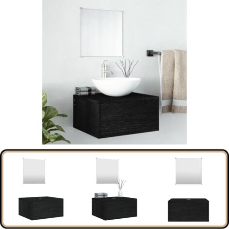 Ensemble de meubles salle de bain 2 pcs noir bois d'ingénierie - Meuble Salle De Bain - Ensemble Salle De Bain - Rangement Salle De Bain - Armoire Salle De Bain - Miroir Salle De Bain