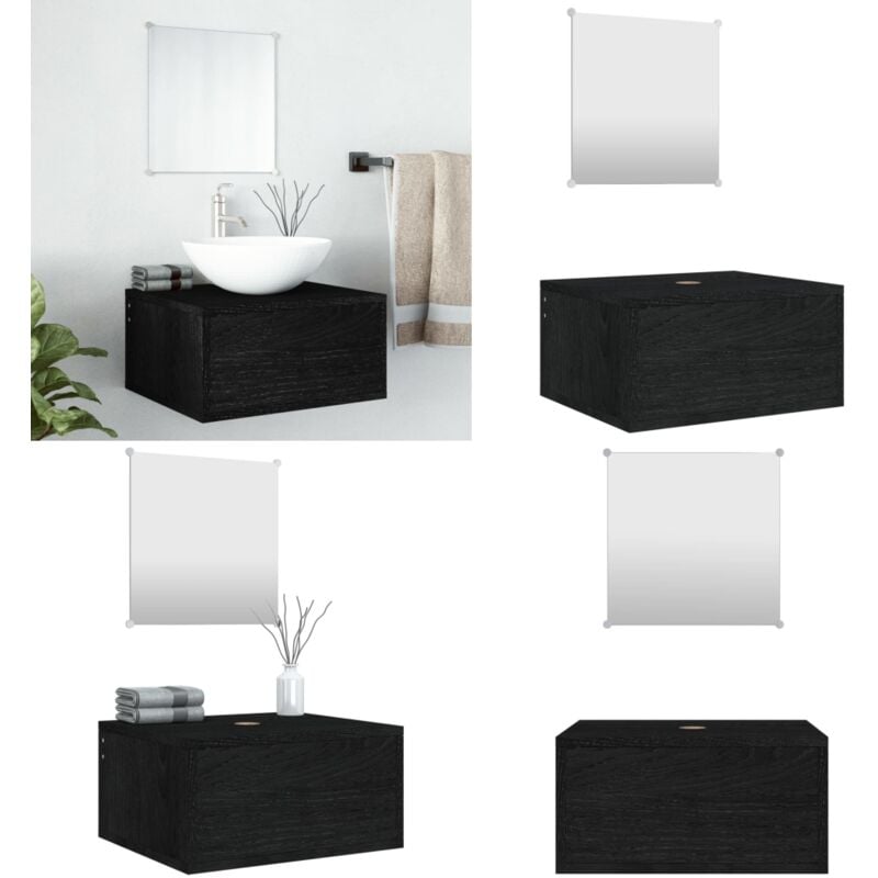 Ensemble de meubles salle de bain 2 pcs noir bois d'ingénierie - Meuble Salle De Bain - Ensemble Salle De Bain - Rangement Salle De Bain - Armoire