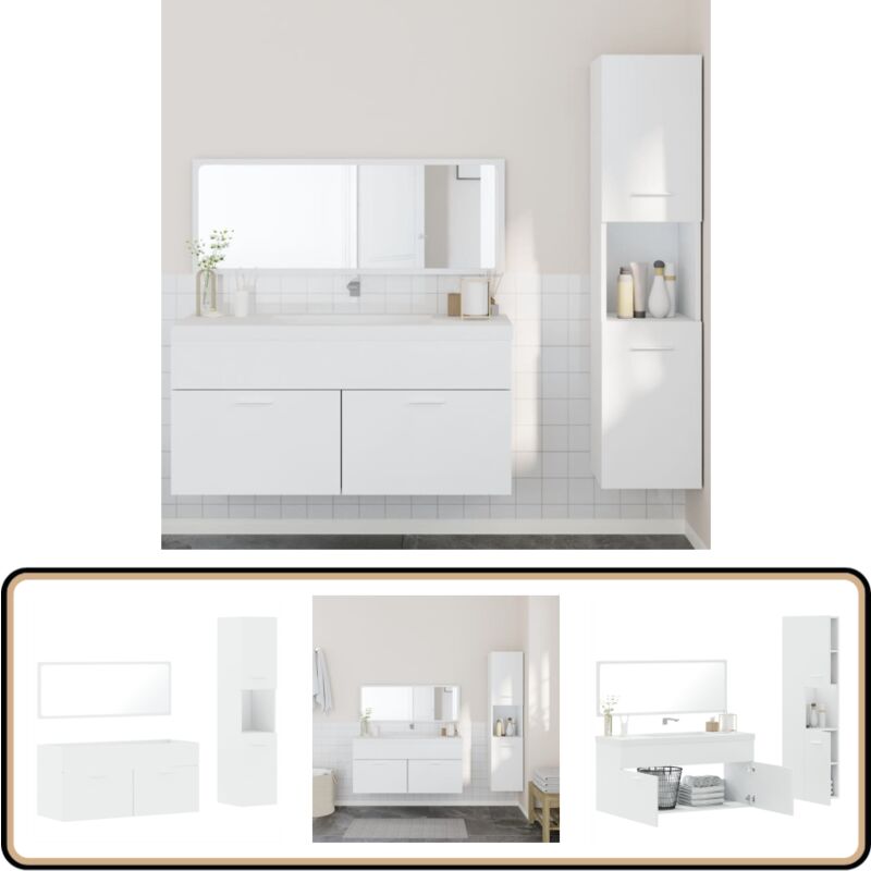 Ensemble de meubles salle de bain 3 pcs blanc bois d'ingénierie - Meuble Salle De Bain - Ensemble Salle De Bain - Armoire Salle De Bain - Rangement