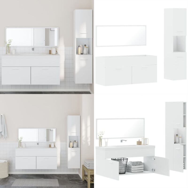 Ensemble de meubles salle de bain 3 pcs blanc bois d'ingénierie - Meuble Salle De Bain - Ensemble Salle De Bain - Armoire Salle De Bain - Rangement