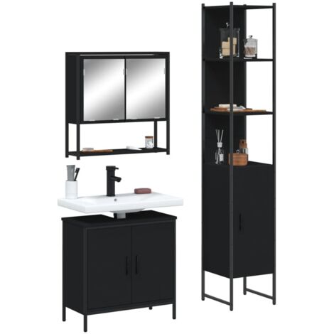 Ensemble de meubles salle de bain 3 pcs noir bois d'ingénierie vidaXL