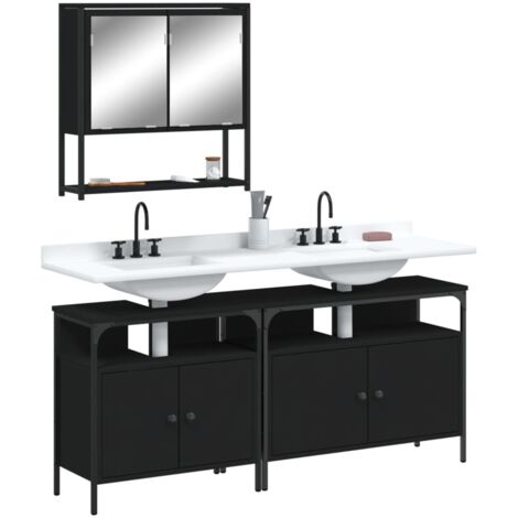 Ensemble de meubles salle de bain 3 pcs noir bois d'ingénierie vidaXL