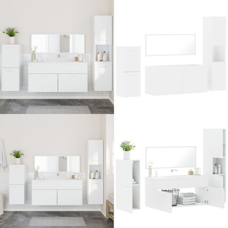 Ensemble de meubles salle de bain 4 pcs blanc bois d'ingénierie - Meuble De Salle De Bain - Ensemble Salle De Bain - Armoire Salle De Bain