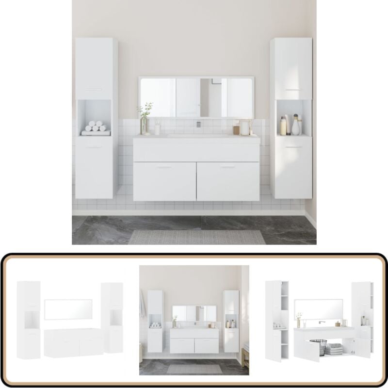 Ensemble de meubles salle de bain 4 pcs blanc bois d'ingénierie - Meuble Salle De Bain - Ensemble Salle De Bain - Armoire Salle De Bain - Rangement