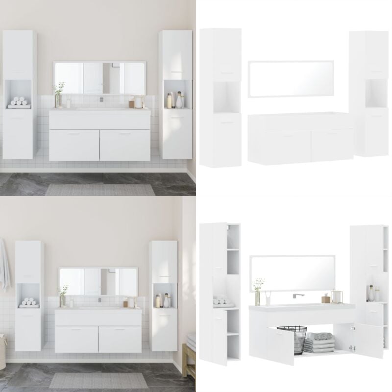 Ensemble de meubles salle de bain 4 pcs blanc bois d'ingénierie - Meuble Salle De Bain - Ensemble Salle De Bain - Armoire Salle De Bain - Rangement