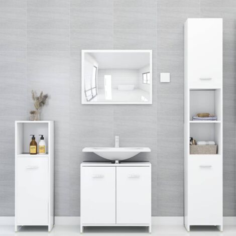 Ensemble de meubles salle de bain 4 pcs, Mobiliers de salle de bain blanc bois d’ingénierie CON27393 DESIGN IN