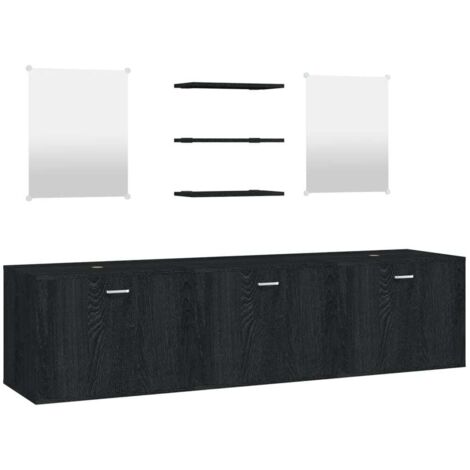Ensemble de meubles salle de bain 6 pcs，Ensemble d'armoires de salle de bain noir bois d'ingénierie CFW79165