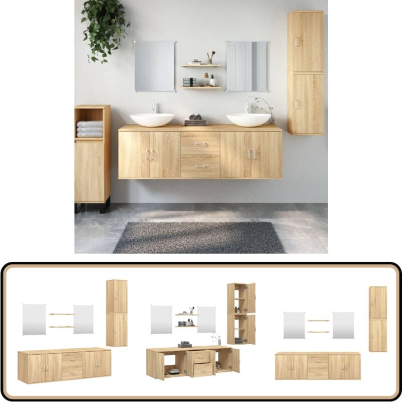 Ensemble de meubles salle de bain 7 pcs chêne bois d'ingénierie - Meuble De Salle De Bain - Ensemble De Meubles Salle De Bain - Armoire Salle De Bain