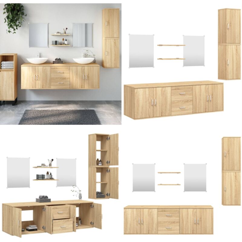 Ensemble de meubles salle de bain 7 pcs chêne bois d'ingénierie - Meuble De Salle De Bain - Ensemble De Meubles Salle De Bain - Armoire Salle De Bain