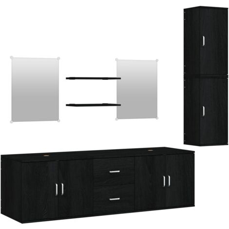 Ensemble de meubles salle de bain 7 pcs noir bois d'ingénierie
